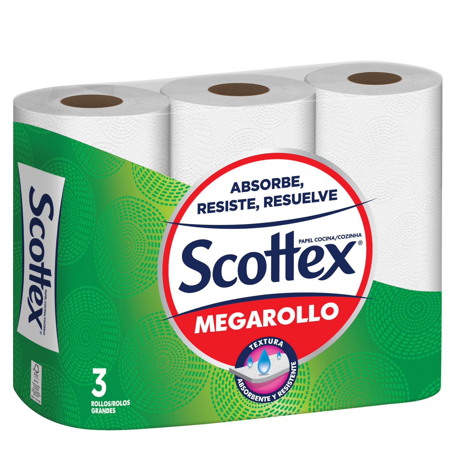 Papel de cocina Megarollo Scottex 3 rollos.
