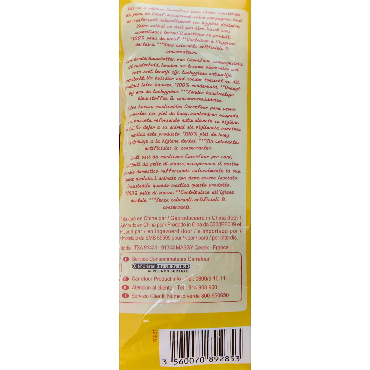 Snacks huesos anudados de piel de buey para perro Carrefour pack de 4 unidades