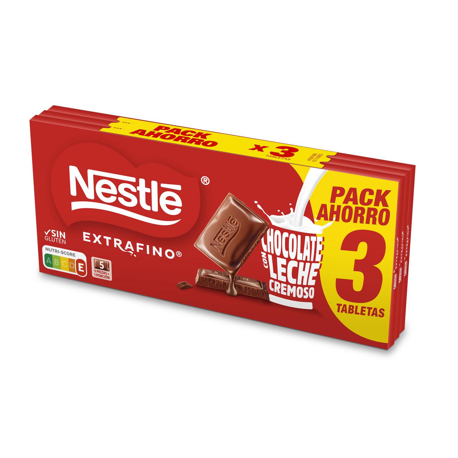 Chocolate con leche extrafino Nestlé sin gluten pack de 3 tabletas de 125 g.