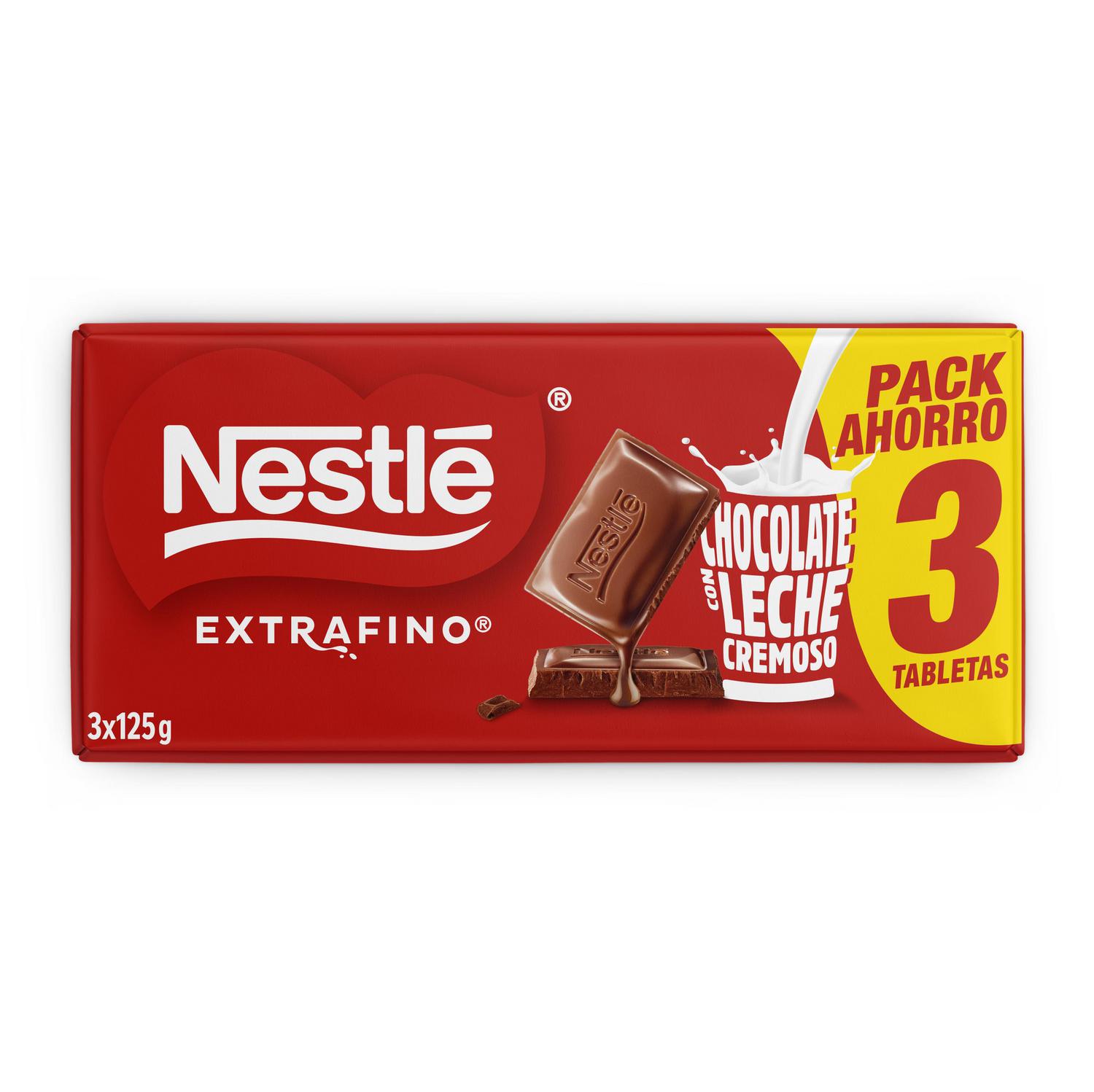 Chocolate con leche extrafino Nestlé sin gluten pack de 3 tabletas de 125 g.