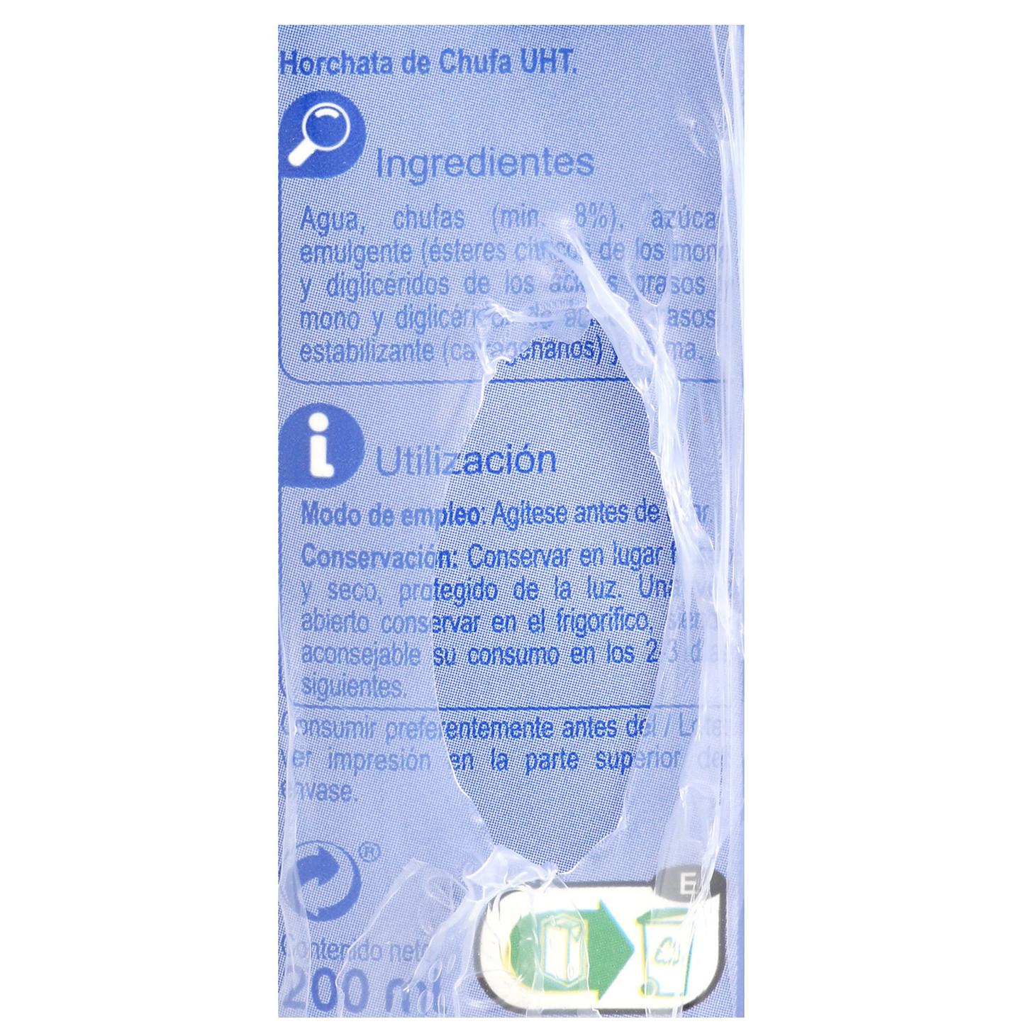 Horchata de chufa Carrefour pack de 3 briks de 200 ml.
