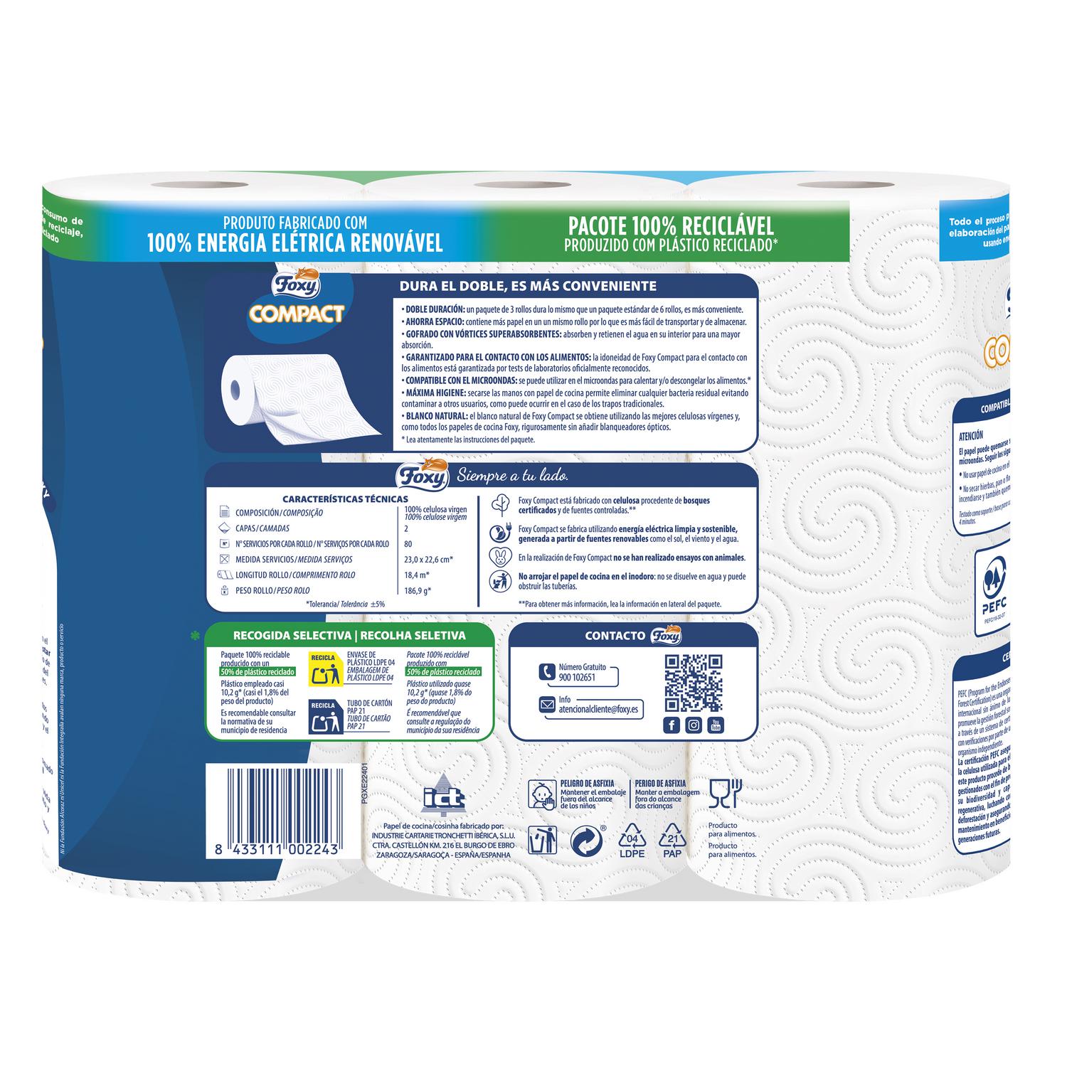 Papel de cocina Compact Foxy 3 rollos.