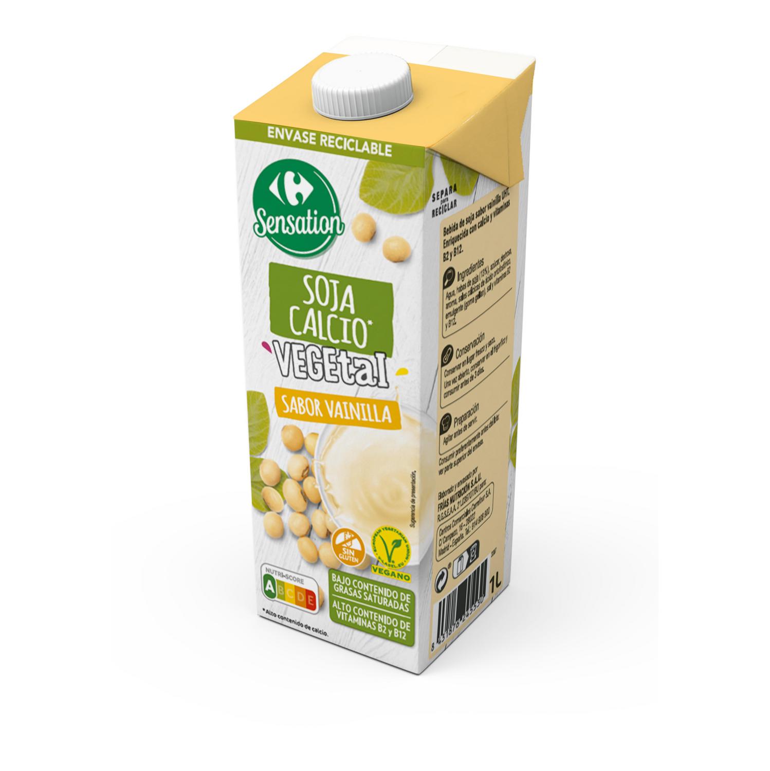 Bebida de soja calcio sabor vainilla Carrefour sin gluten brik 1 l.