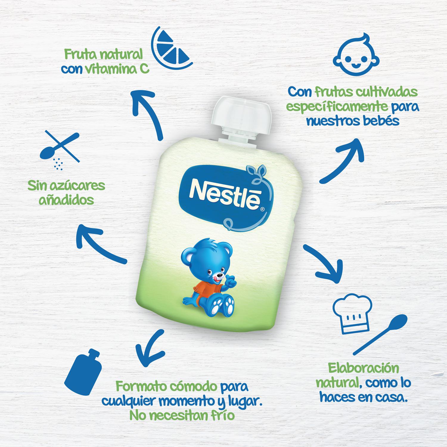 Bolsita de multifrutas desde 6 meses Nestlé sin gluten y sin azúcar añadido 90 g.