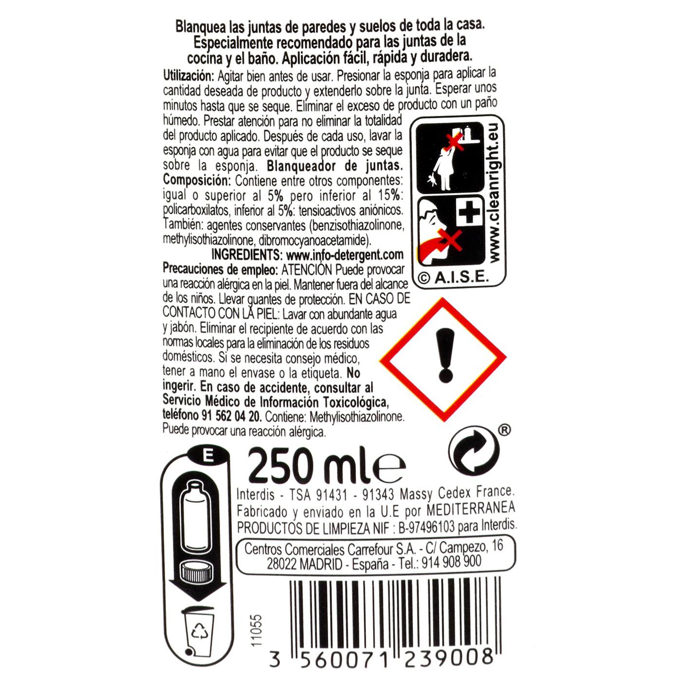 Blanqueador de juntas Carrefour 250 ml.