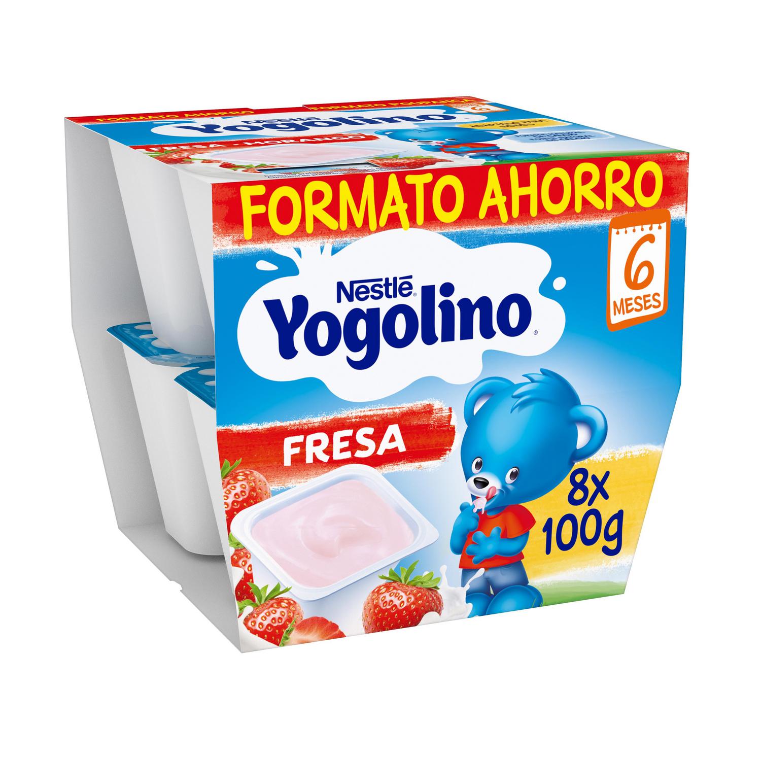 Postre lácteo fresa desde 8 meses Nestlé Yogolino sin gluten pack de 8 unidades de 100 g.