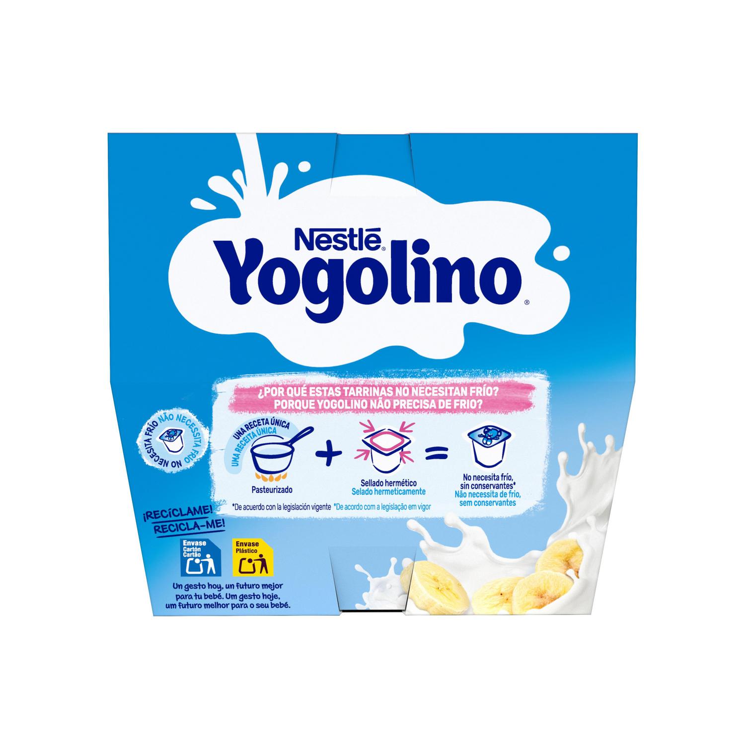 Postre lácteo de plátano desde 6 meses Nestlé Yogolino sin gluten pack de 8 unidades de 100 g.
