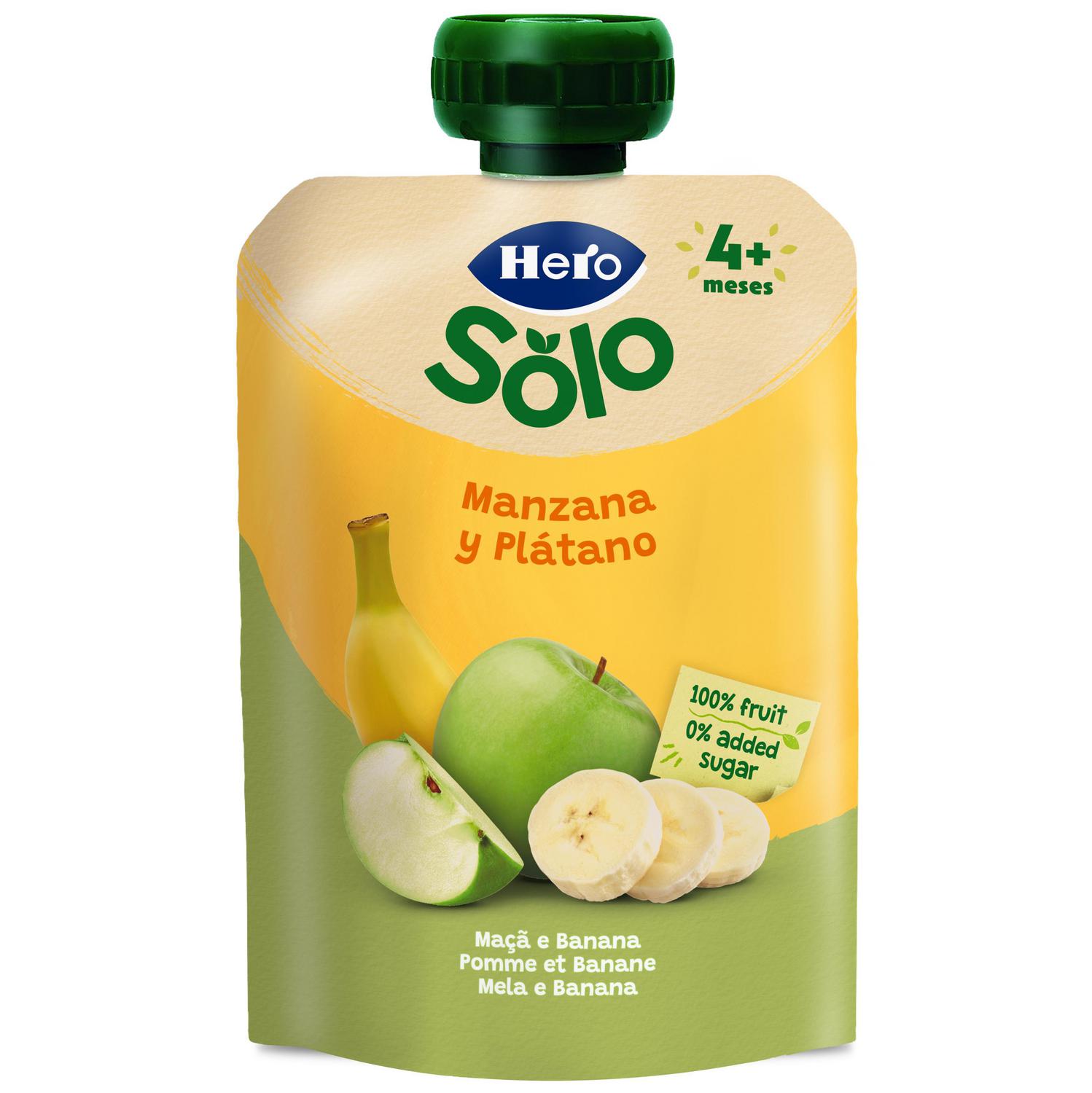 Bolsita de manzana y plátano desde 4 meses Hero Solo sin gluten y sin azúcares añadidos 100 g.