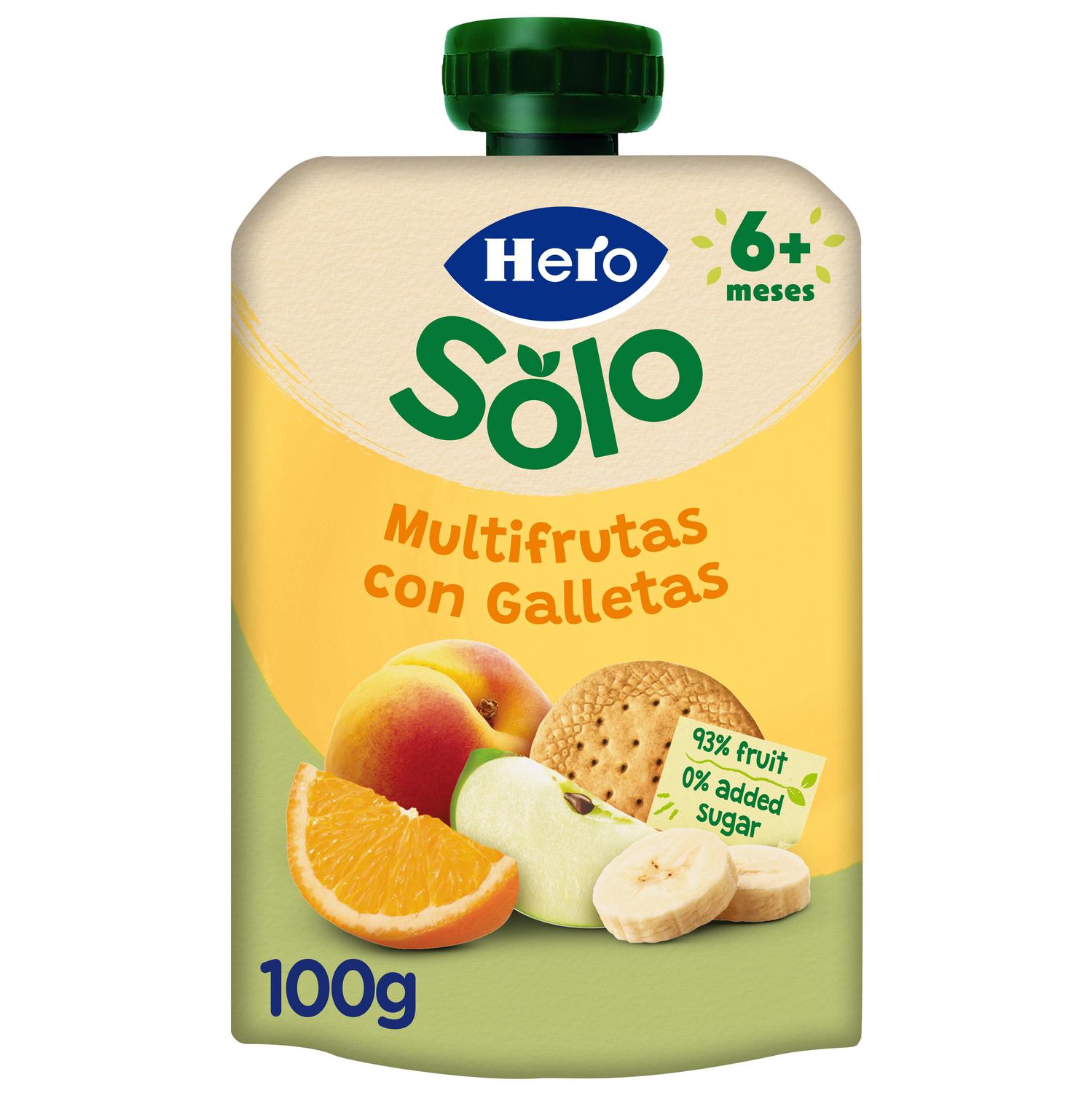Bolsita de multifrutas con galleta desde 6 meses Hero Solo 100 g.