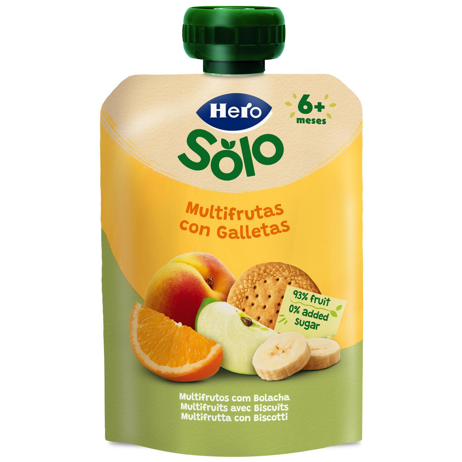 Bolsita de multifrutas con galleta desde 6 meses Hero Solo 100 g.