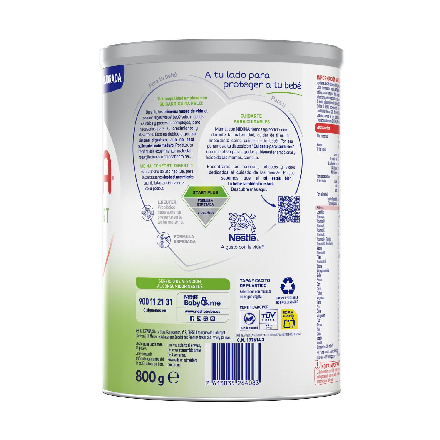 Leche infantil para lactantes en polvo AR Nidina 1 lata 800 g.