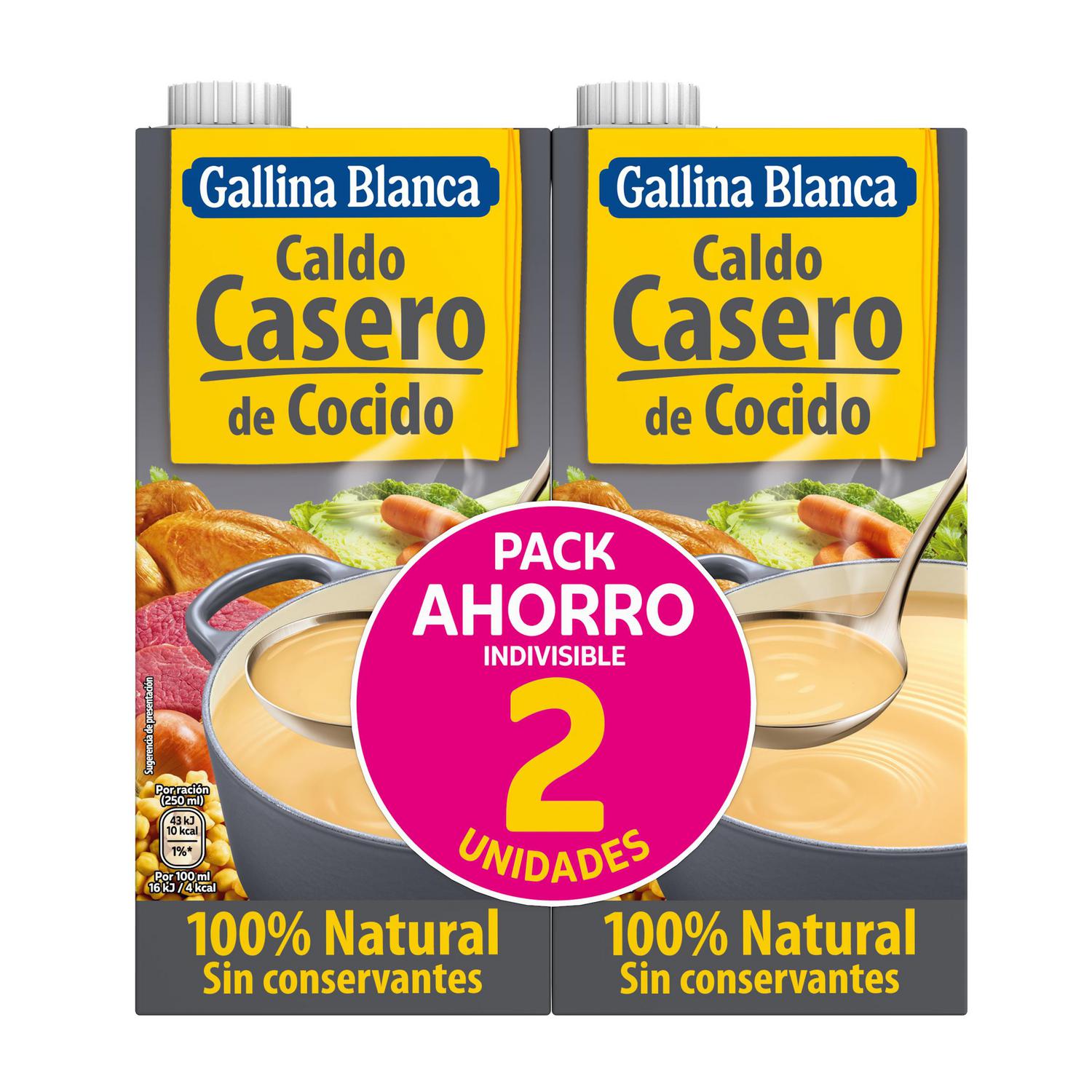 Caldo casero de cocido Gallina Blanca sin gluten pack de 2 briks de 1 l.