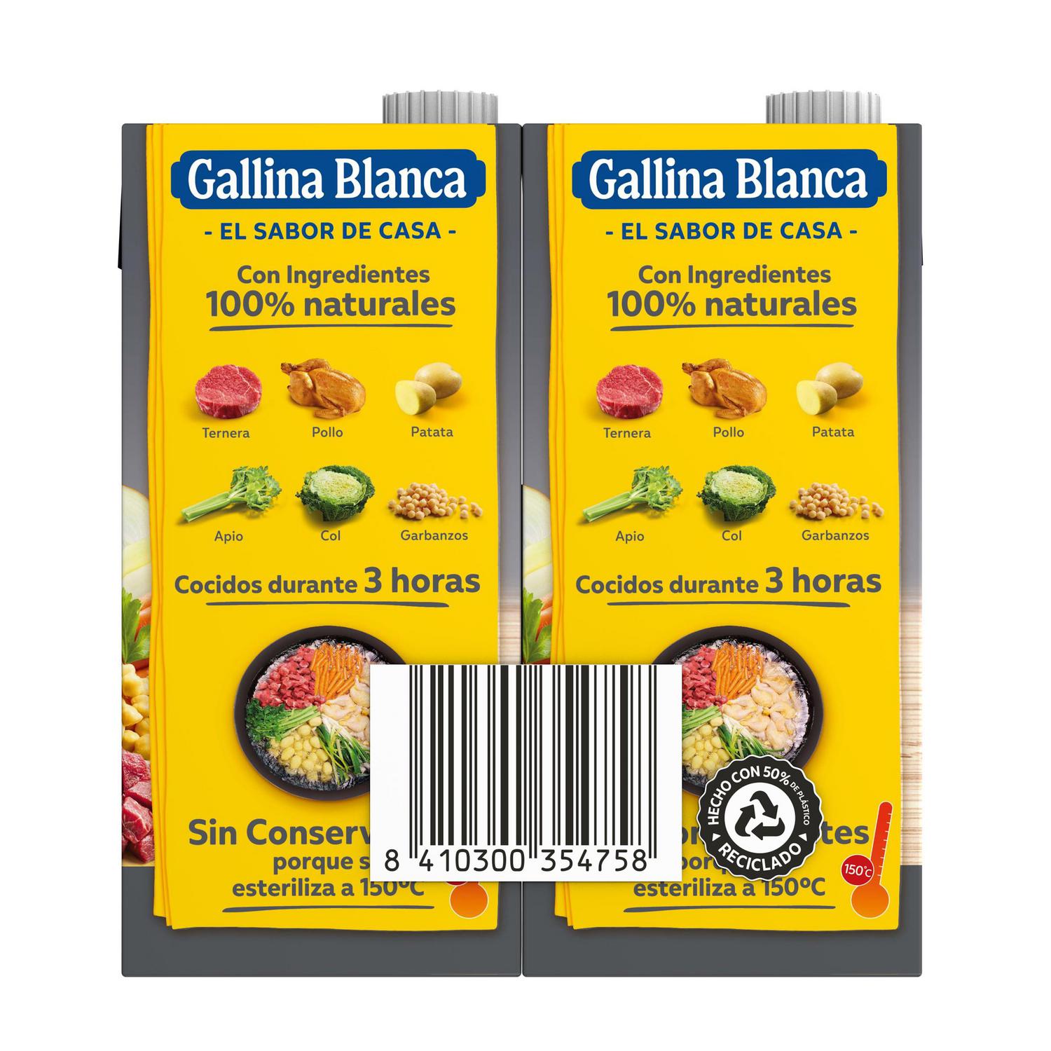 Caldo casero de cocido Gallina Blanca sin gluten pack de 2 briks de 1 l.