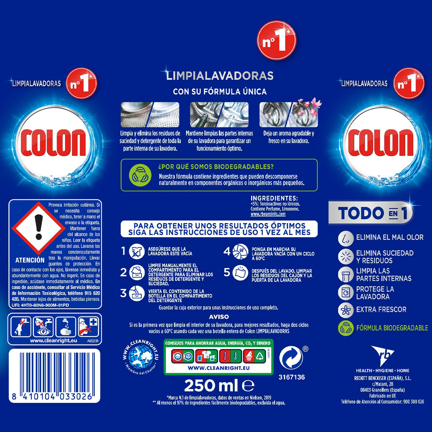 Limpia lavadoras Original Colon 250 ml.