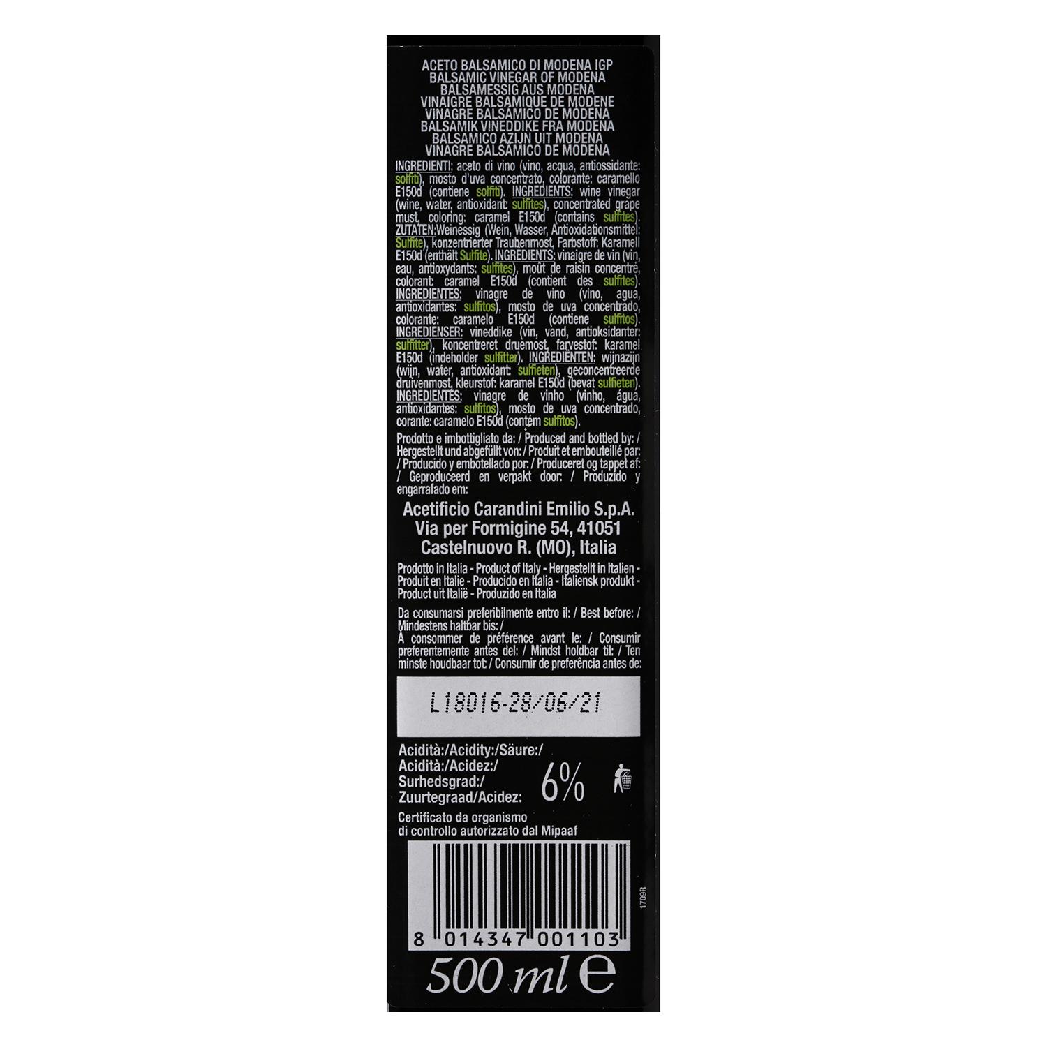 Vinagre balsámico de módena Carandini 500 ml.