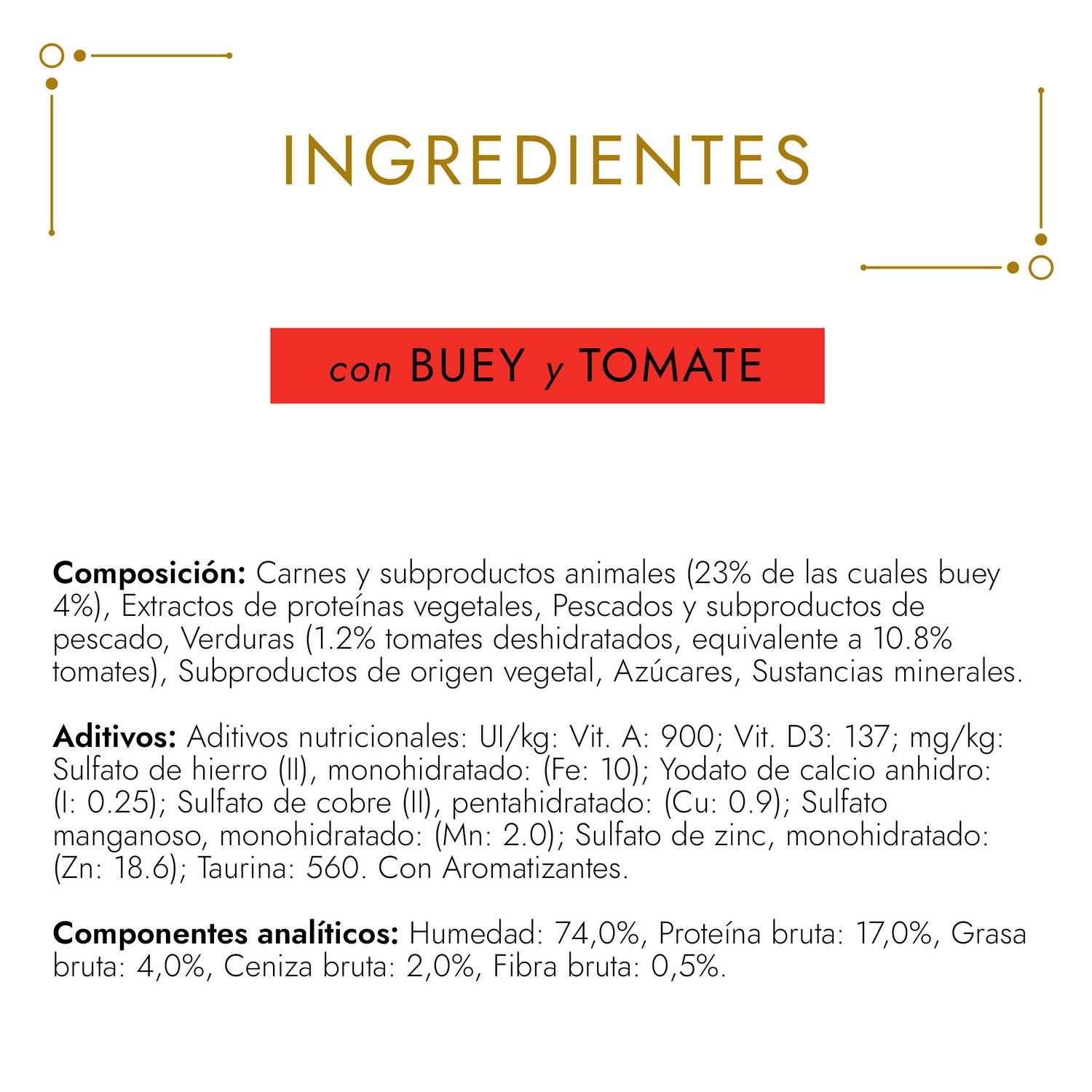 Comida húmeda tartalette buey y tomate para gato adulto Purina Gourmet Gold  85 g.