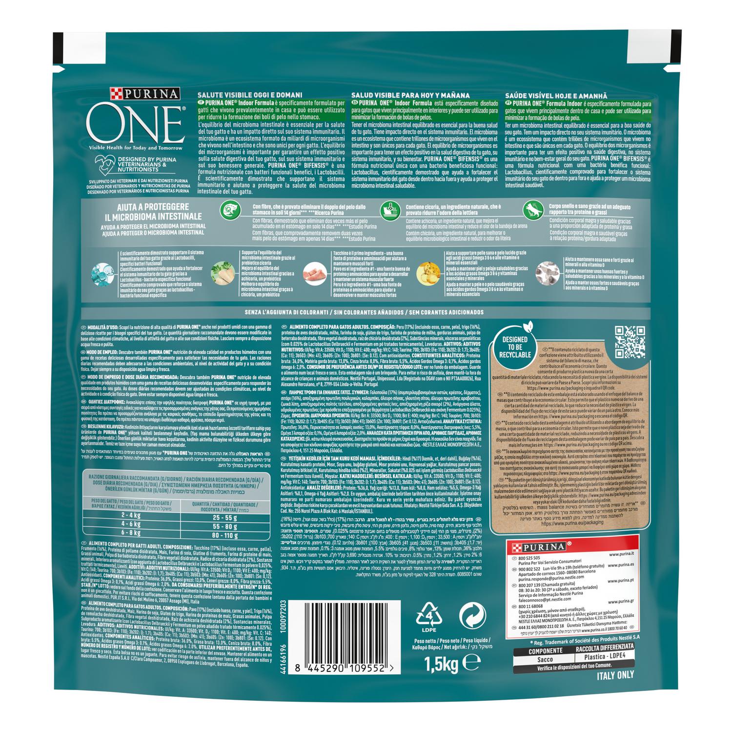 Pienso de pavo para gato interior bifensis Purina One 1,5 kg