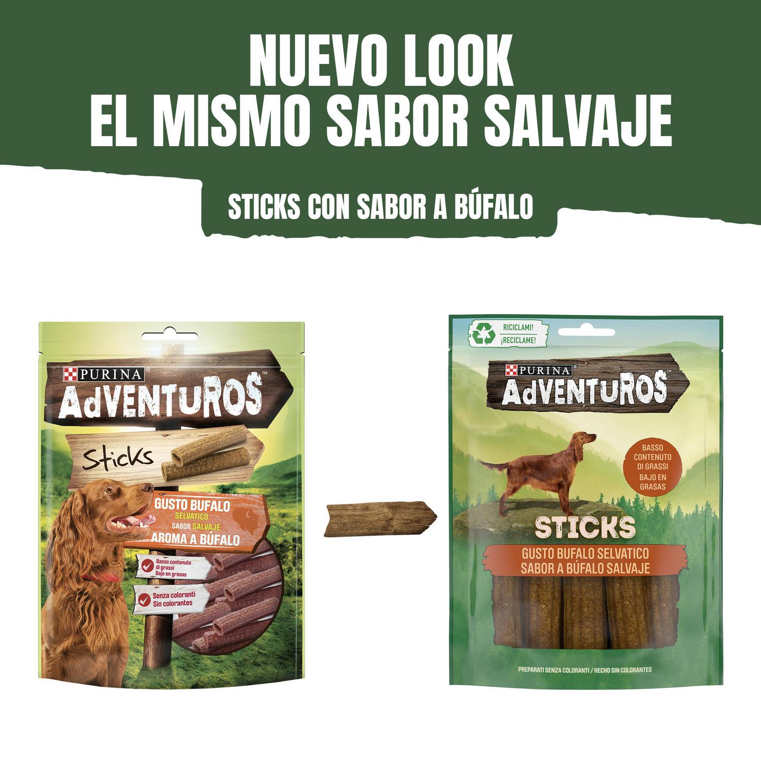 Snack para perros sabor búfalo Purina Adventuros Sticks 120 g