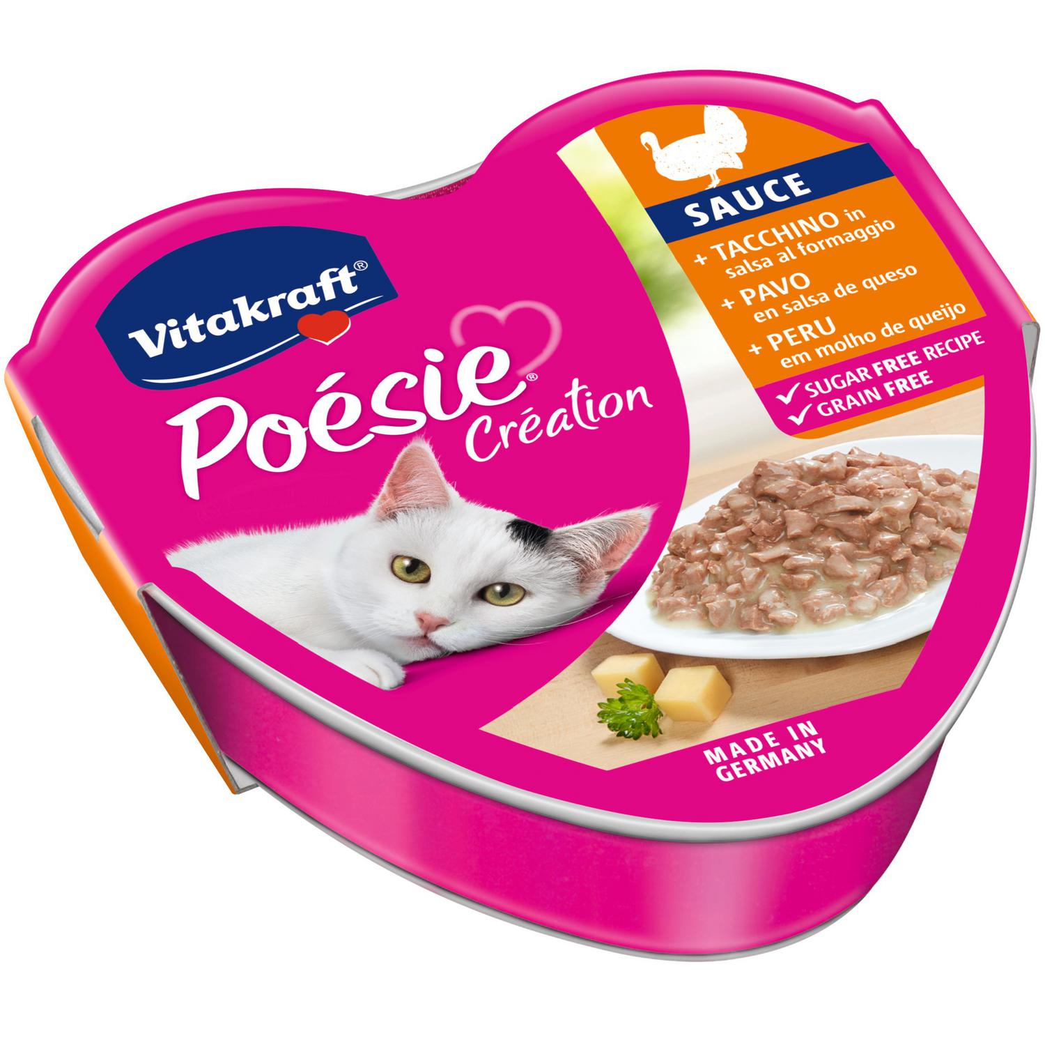 Comida húmeda de pavo en salsa de queso para gato  Poésie Vitakraft 85 g.
