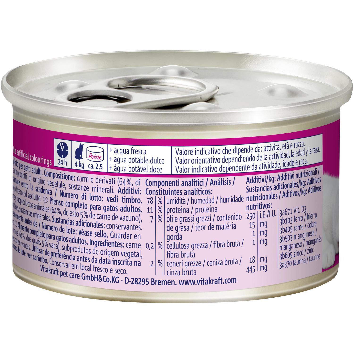 Comida húmeda mousse de ternera para gato Poésie Vitakraft 85 g.