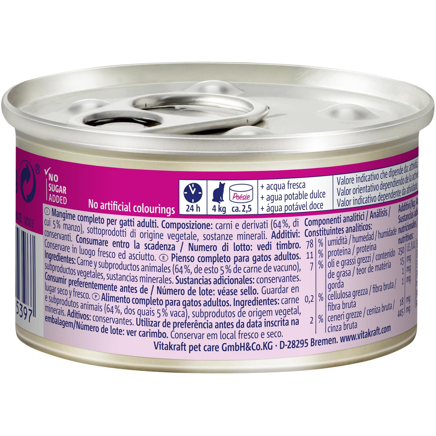 Comida húmeda mousse de ternera para gato Poésie Vitakraft 85 g.