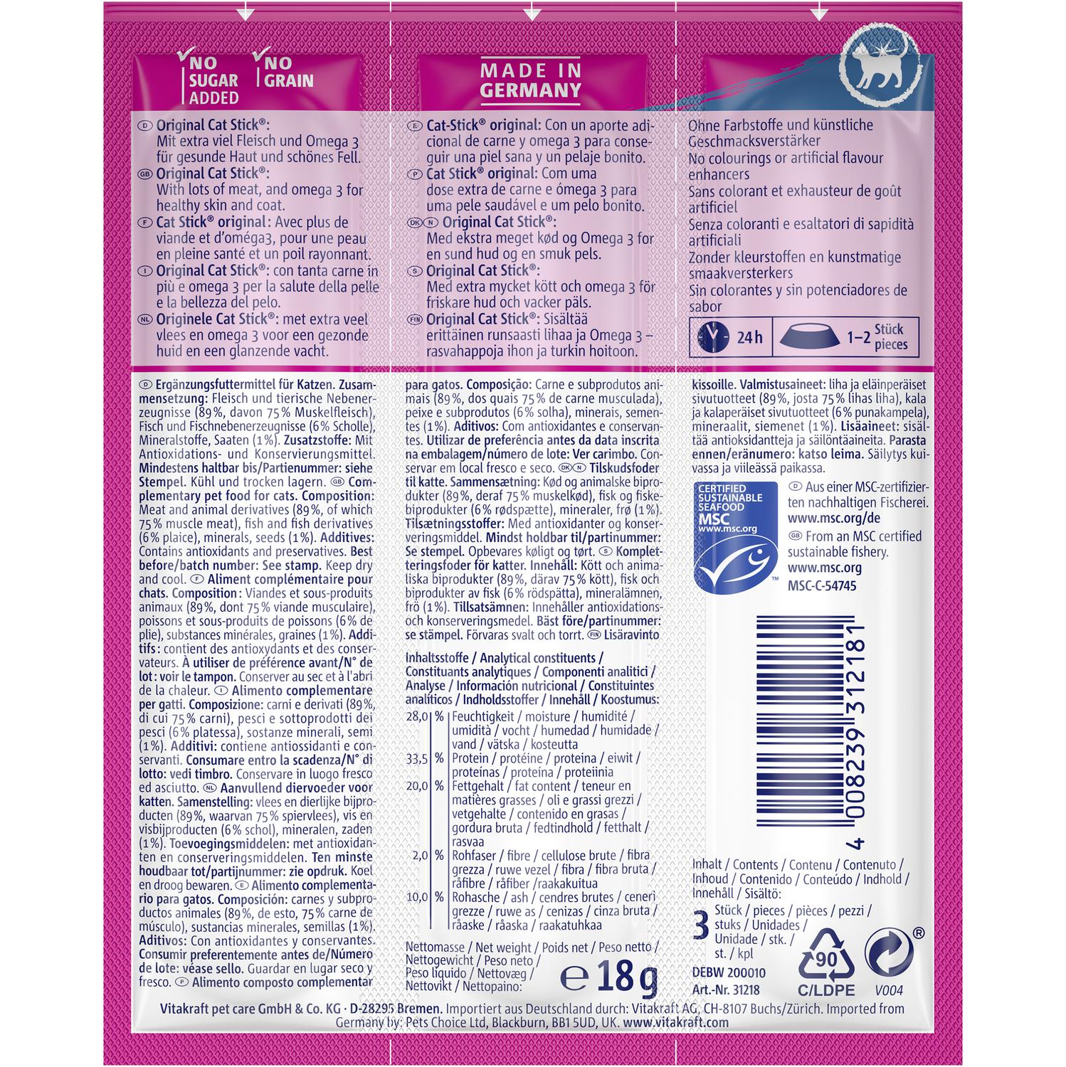 Snack stick mini pescado omega 3 para gato adulto Cat Stick 3 ud.