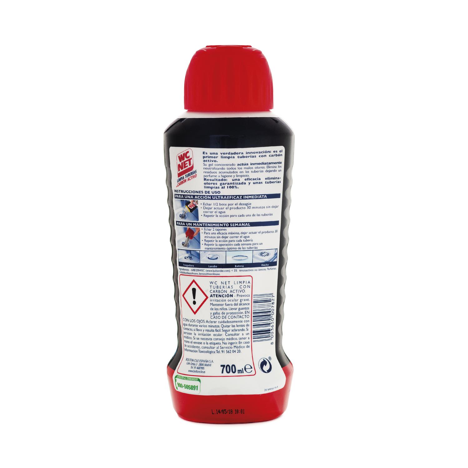 Limpia tuberías con carbón activo elimina malos olores y destruye los residuos Wc Net 700 ml.