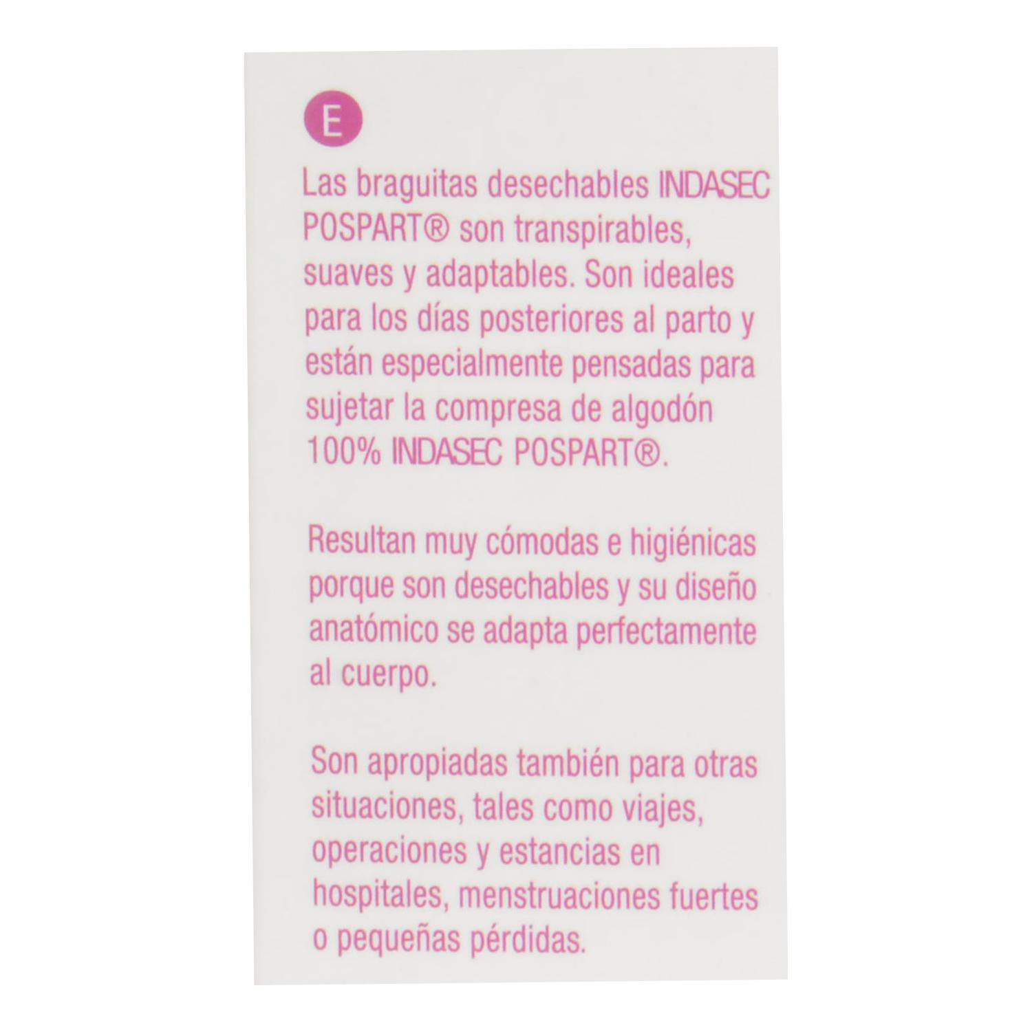 Braguitas desechables unitalla Indasec Pospart 4 ud.