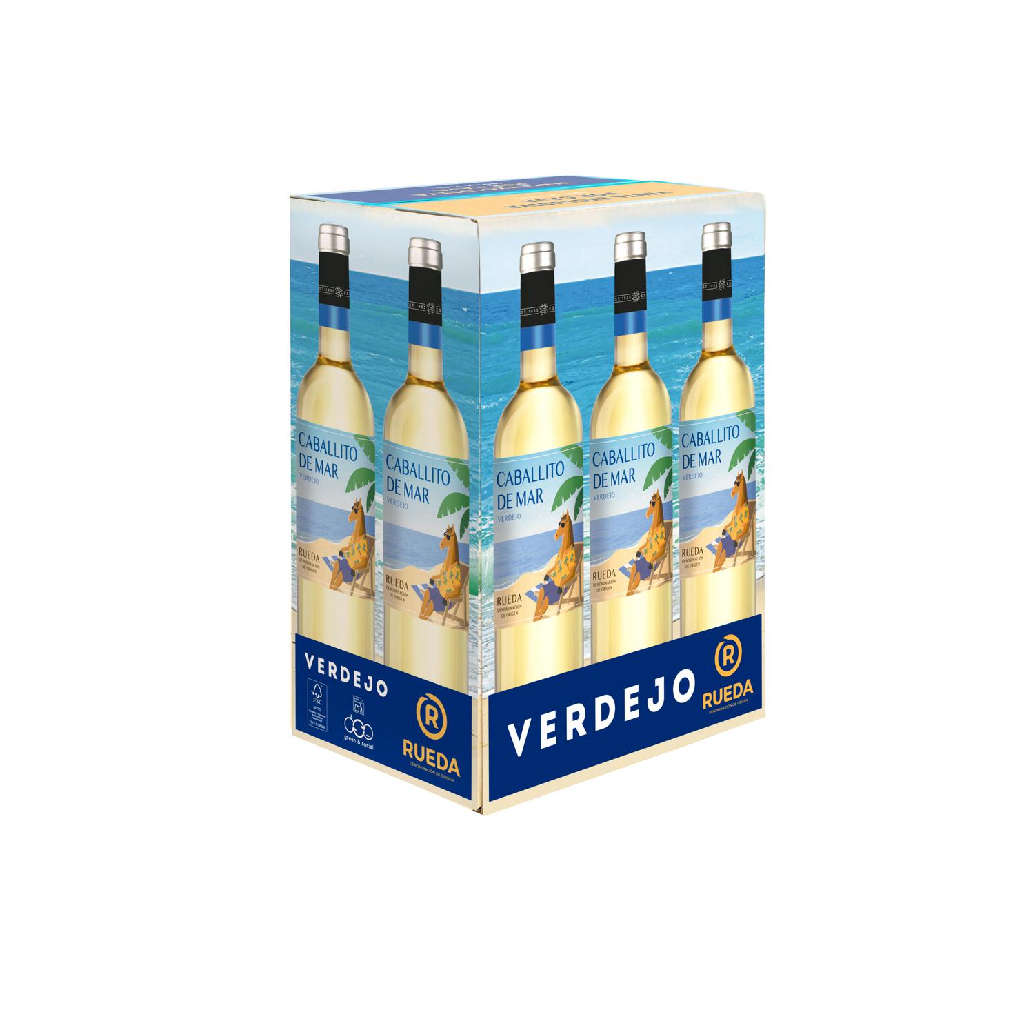 Caja de 6 botellas de vino blanco verdejo Caballito de Mar D.O. Rueda 75 cl.