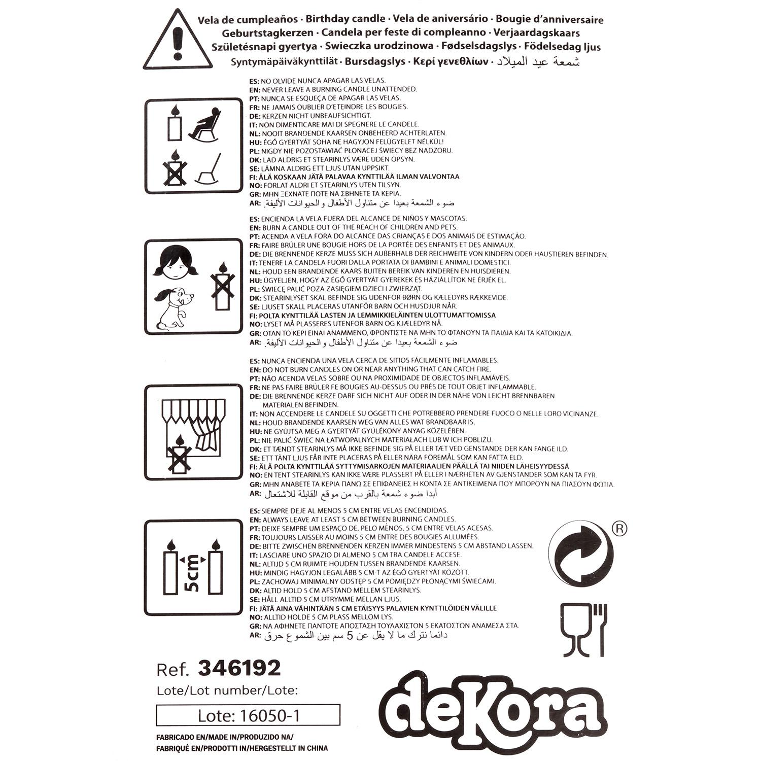 Vela palillo 9 cm Dekora 8 ud