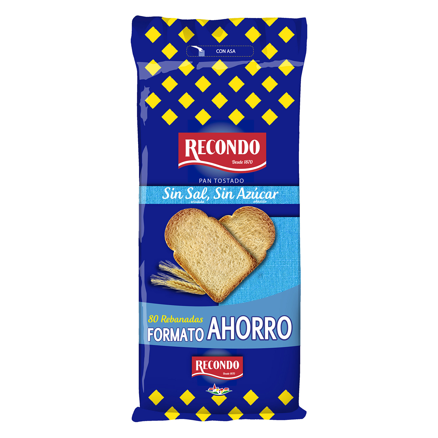 Pan tostado sin sal y sin azúcar añadidos Recondo 80 ud