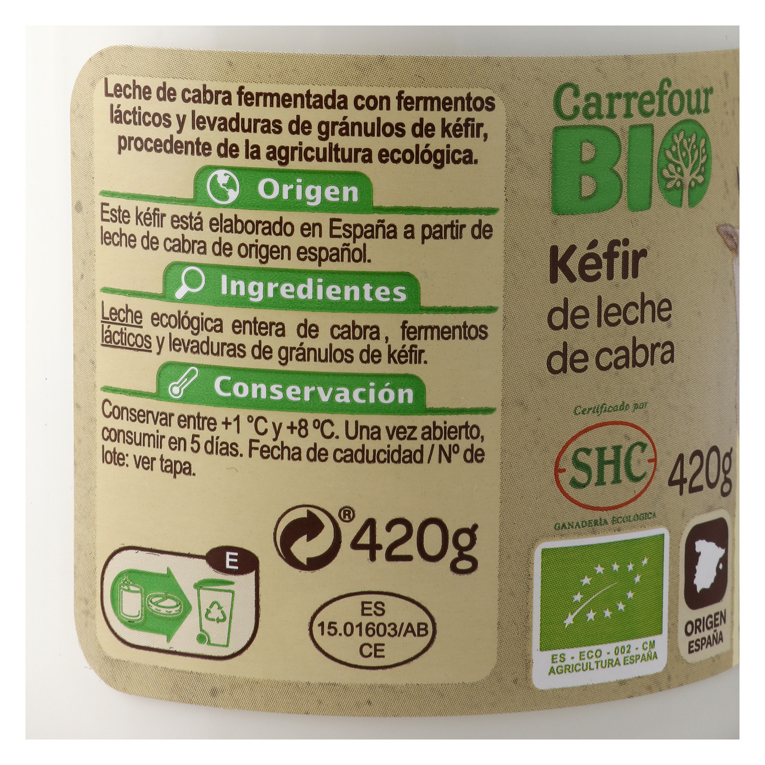 Kéfir de cabra ecológico Carrefour Bio 420 g. Carrefour ...