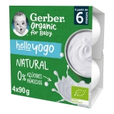 Postre lácteo natural desde 6 meses ecológico Gerber Hello Yogo pack de 4 unidades de 90 g.