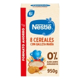 Papilla infantil desde 6 meses 8 cereales con galleta maría sin azúcar añadido Nestlé 950 g.