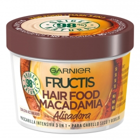 Mascarilla intensiva 3 en 1 macadamia alisadora para cabello seco y rebelde Garnier Fructis Hair Food 390 ml.