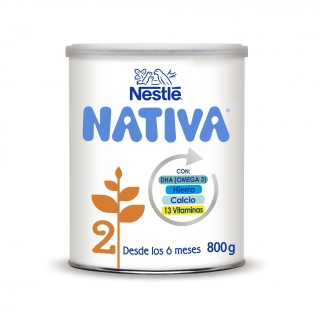 Leche infantil de continuación en polvo Nativa 2 lata sin aceite de palma 800 g.