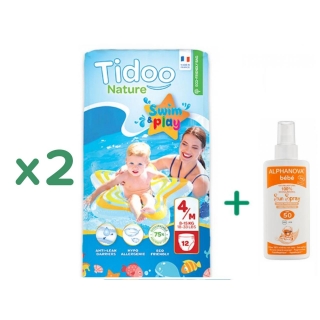 Pack X2 Swimmers Pañales Para El Baño T4 (8-15kg) Tidoo + Protector Solar Bebé Spf 50 Alphanova 125 Ml