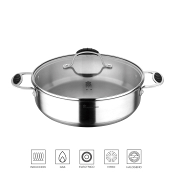 Olla Baja de Acero Inoxidable con Tapa 4,5L MASTERPRO Foodies