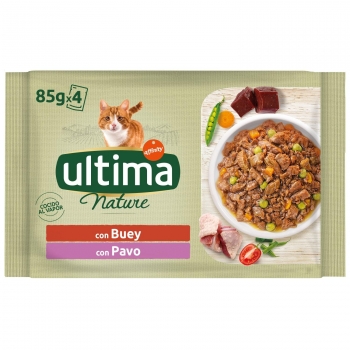 Comida húmeda buey y pavo para gato adulto Ultima 4 x 85 g