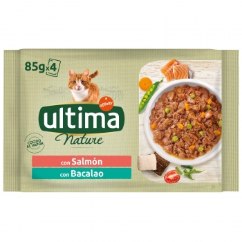 Comida húmeda de salmón y trucha para gato adulto Ultima 4x85 gr