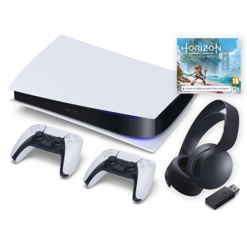Playstation 5 Digital 825GB con Horizon II Forbidden West (Código Descarga Digital) + 2º DualSense Blanco + Pulse 3D Negro