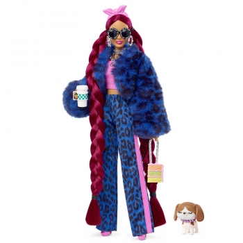 Barbie Muñeca Extra Chándal Leopardo Azul +3 Años