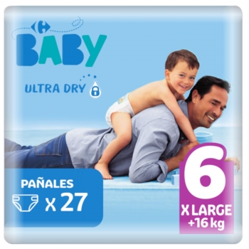 Pañales ultra dry Carrefour Baby T6 (+16 kg.) 27 ud.