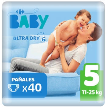 Pañales Carrefour Baby Ultra Dry Talla 5 (11-25 kg) 40 ud.