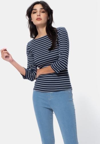 Camiseta a rayas de manga tres cuartos sostenible para Mujer TEX