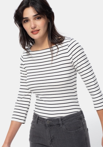 Camiseta a rayas de manga tres cuartos sostenible para Mujer TEX