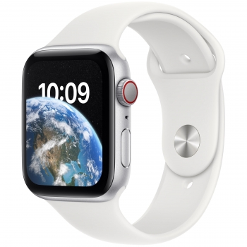 Apple Watch SE 2022 GPS 44 mm aluminio plateado correa deportiva blanca