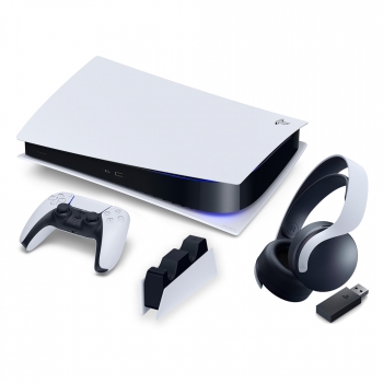 Playstation 5 Digital Edition 825GB + Base de carga + Auriculares Pulse 3D Blanco