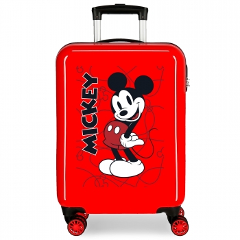 Maleta de Cabina Trolley 55x38x20 cm, 4 ruedas, Candado TSA, Disney Mickey & Minnie, Rojo