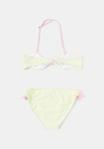 Bikini bandeau con estampado a rayas de Niña TEX